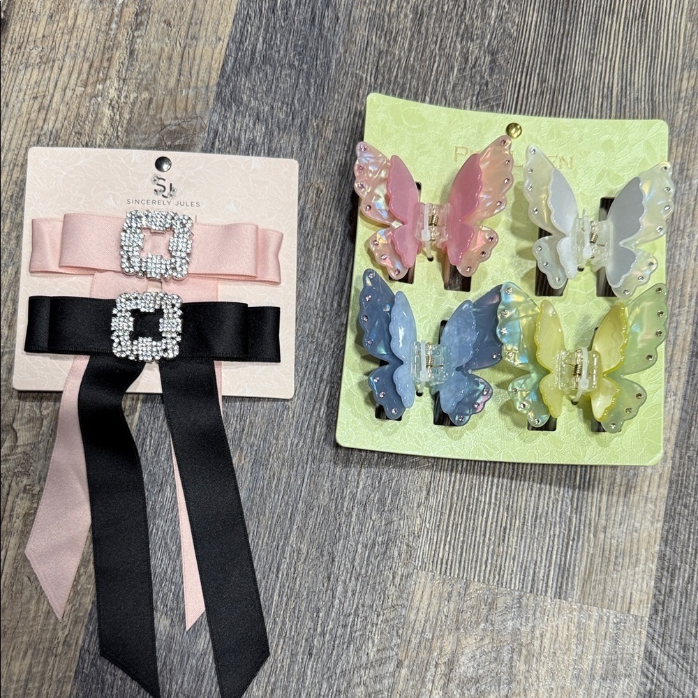 Sincerly Jules Butterfly Clips and Ribbon Set - Pink, Blue, Yellow, Black